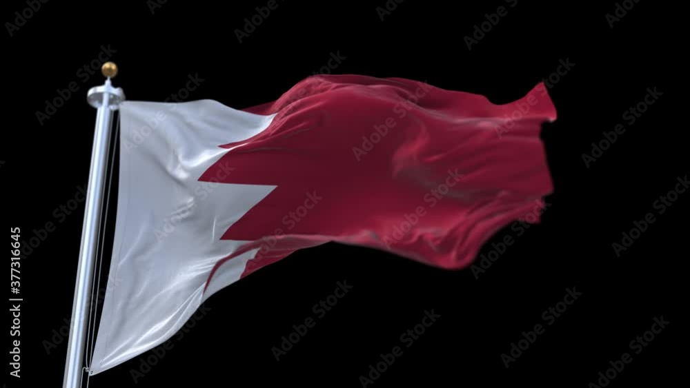 4k seamless Bahrain flag with flagpole waving in wind.A fully digital rendering;The animation loops at 20 seconds.flag 3D animation with alpha channel included.