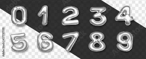 Set of realistic silver foil balloon numbers vector decoration
