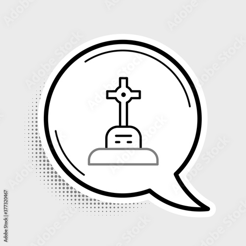 Line Grave with cross icon isolated on grey background. Colorful outline concept. Vector.