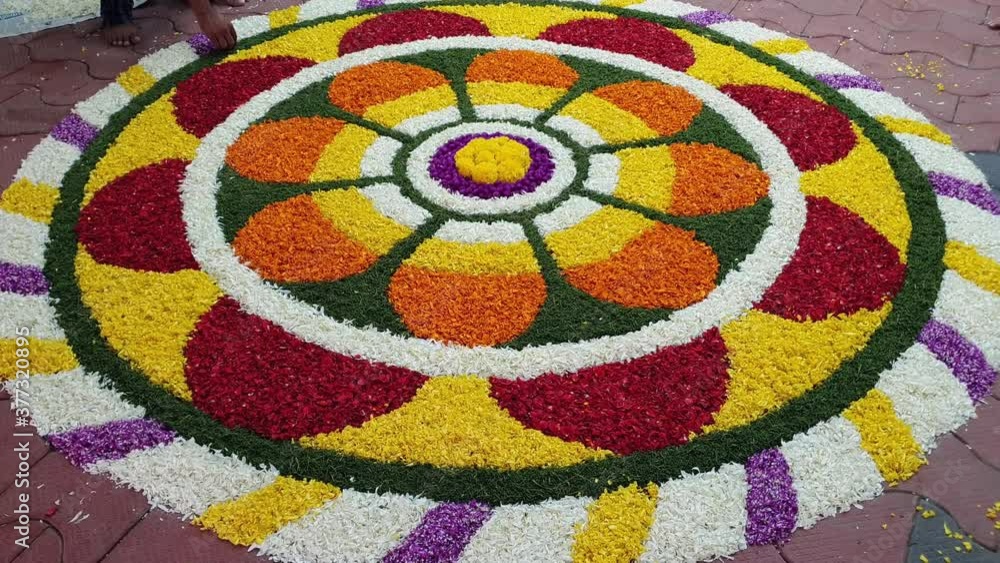 Home made Flower bed decoration or Pookalam, on Onam, Vishu, Diwali