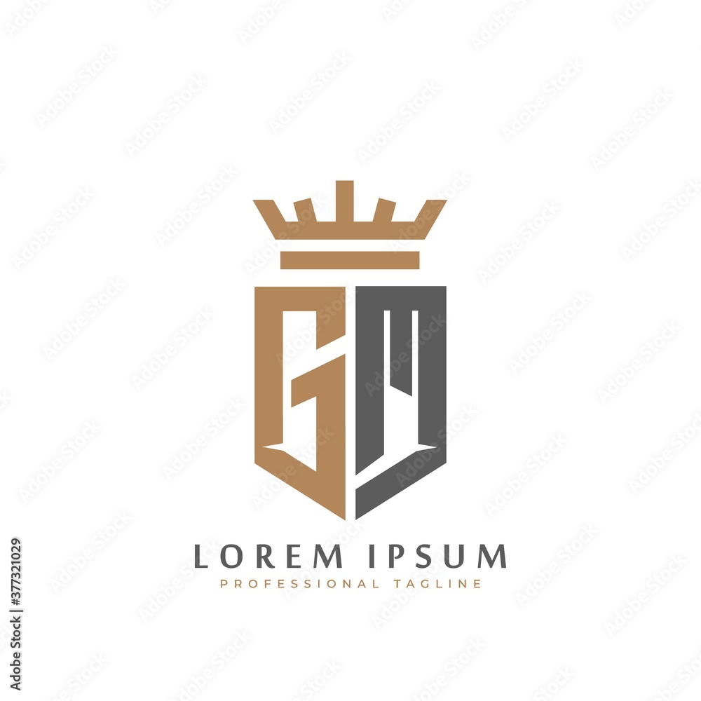 Premium GM Monogram Two letter G&M. Elegant gold shield initials and old  crown geometric retro graphic logo design. alphabet vector elements Stock  Vector