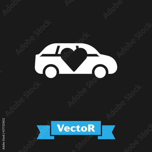 White Luxury limousine car icon isolated on black background. For world premiere celebrities and guests poster. Vector.