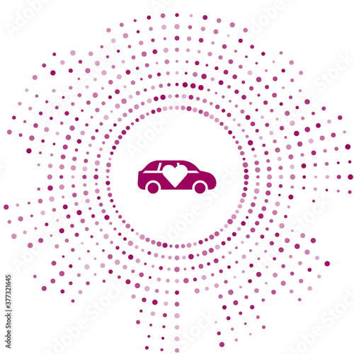 Purple Luxury limousine car icon isolated on white background. For world premiere celebrities and guests poster. Abstract circle random dots. Vector.