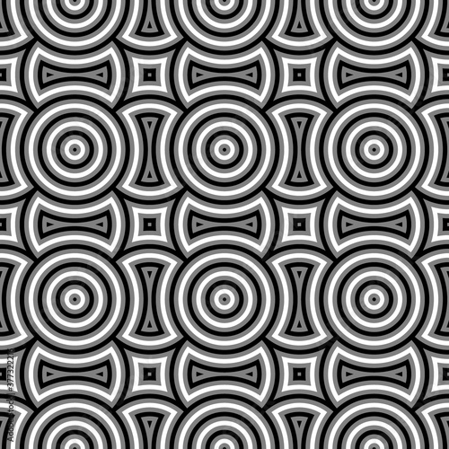 Color figures background. Circles and squares texture. Ethnic motif. Seamless surface pattern design with circular embroidery ornament. Digital paper with rings for textile print, web designing.
