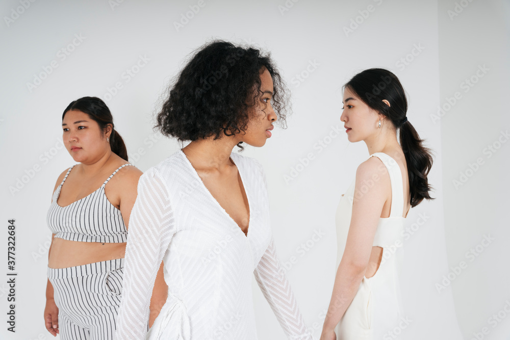 Diversity multi ethnicity of asian and african women over white background. Diversity multi ethnicity of asian and african women over white background.