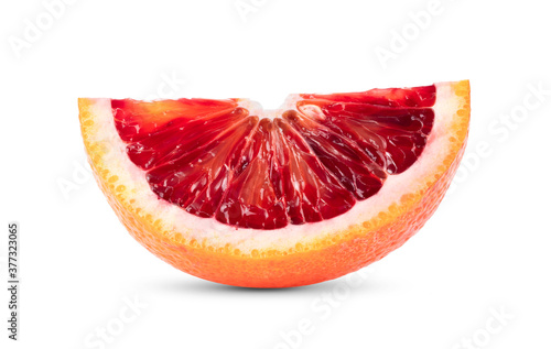 sliced blood oranges on white background.