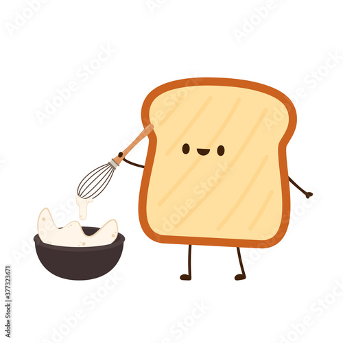 Bread character design. Bread cartoon vector on white background. Beater whisk vector.
