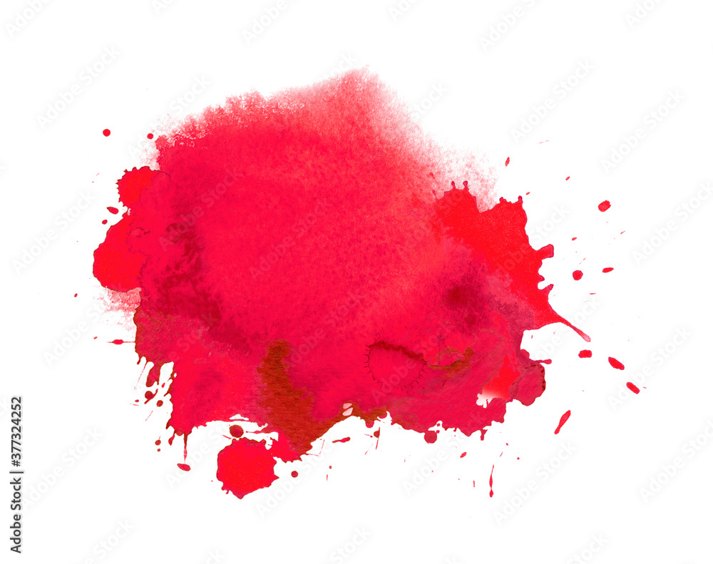 Red watercolour or ink stain with watercolor paint splash