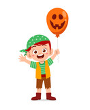 happy cute little kid boy and girl celebrate halloween wears pirate costume