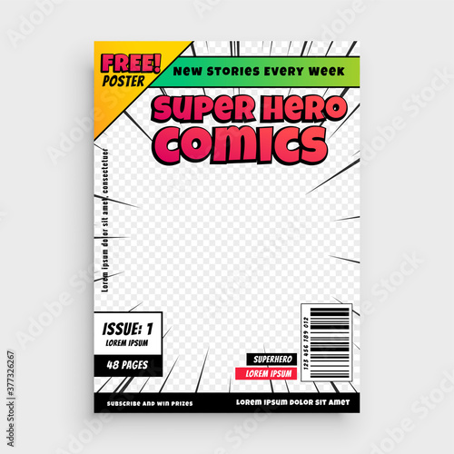 super comics cover page template design background