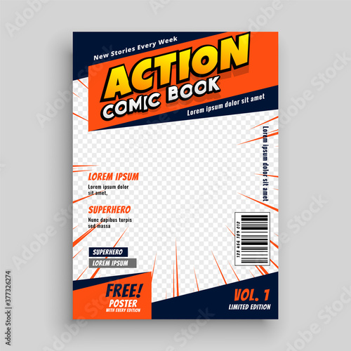 action comic book cover page template design