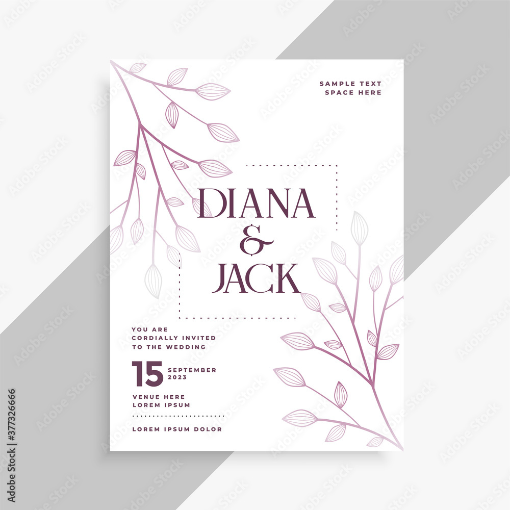 Fototapeta premium leaves decorative wedding flyer template design