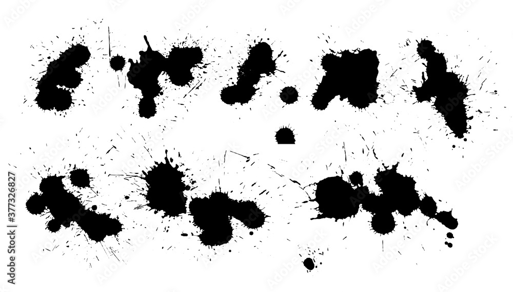 detailed black ink splatter collection design - obrazy, fototapety, plakaty 