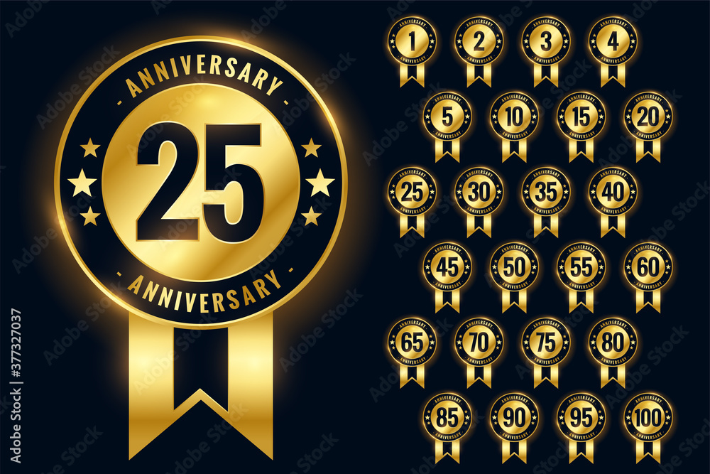Fototapeta premium anniversary golden badges labels or emblem logotype set