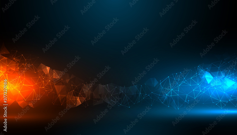 digital technology background with blue and orange light effect - obrazy, fototapety, plakaty 