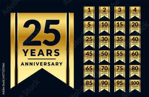 ribbon style anniversary golden labels or emblems set