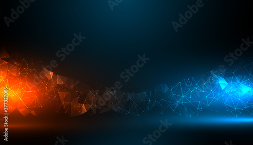digital technology background with blue and orange light effect