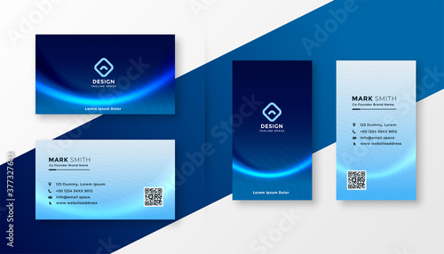 abstract blue professional business card with wave effect