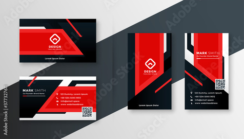 red geometric business card modern design template