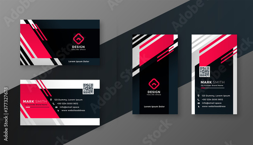 red color geometric business card design template