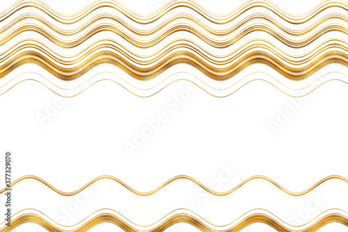Golden wavy stripes on white background. Horizontal curvy lines. Digital illustration