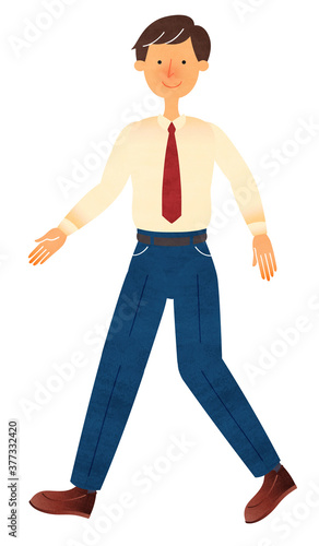 笑顔で歩くスーツ姿の若い男性