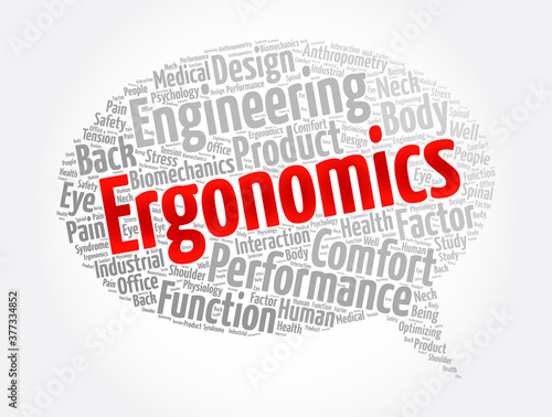 Ergonomics message bubble word cloud collage, concept background