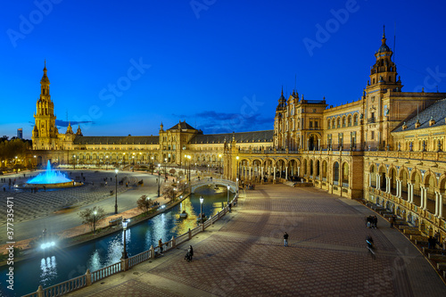 Plaza de Espana in Seville, Andalusia, Spain at night