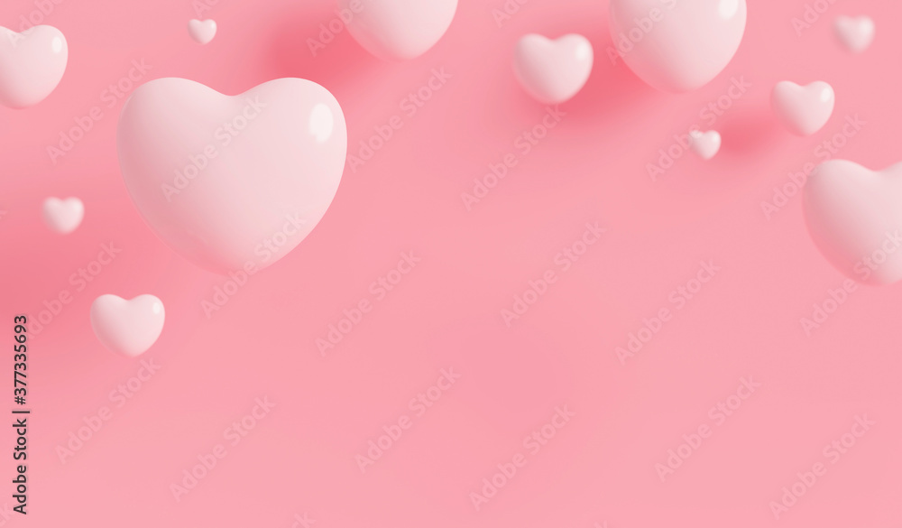 White heart on pink paper background with copy space 3d render