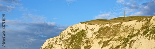 Canvas Print White chalk cliff of Cap Blanc Nez on the coast of France at the Strait of Dover (Pas de Calais) during sunset