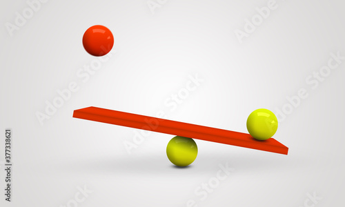 imbalance balls concept business competition concept . 3D equilibrium of yellow basic ball and red ball 