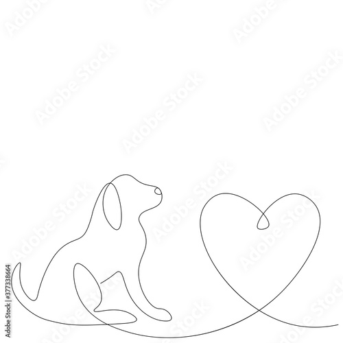 Cute puppy dog heart love background, vector illustration