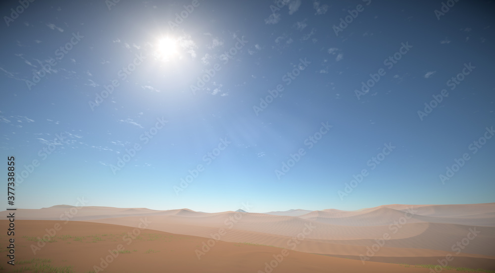 Day in the desert landscape with clouds 3d 