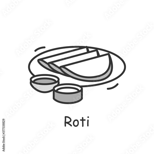 Roti line icon. Indian subcontinental cuisine. Wholemeal flour flatbread. Traditional delicious Indian dish. Asian food. Isolated vector illustration. Editable stroke 