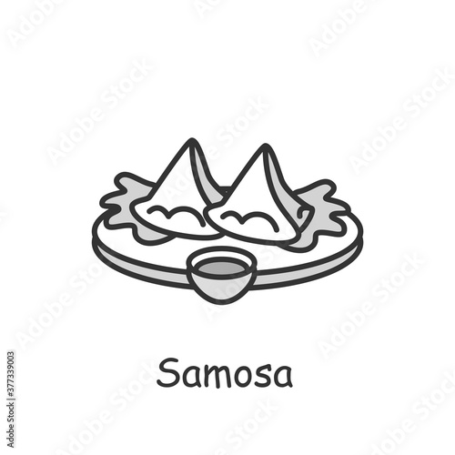 Samosa line icon. Indian subcontinent cuisine. Pastry with savory filling. Traditional delicious Indian dish. Asian food. Isolated vector illustration. Editable stroke