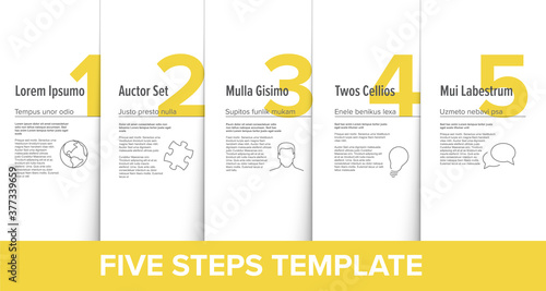 Five simple yellow steps process infographic template
