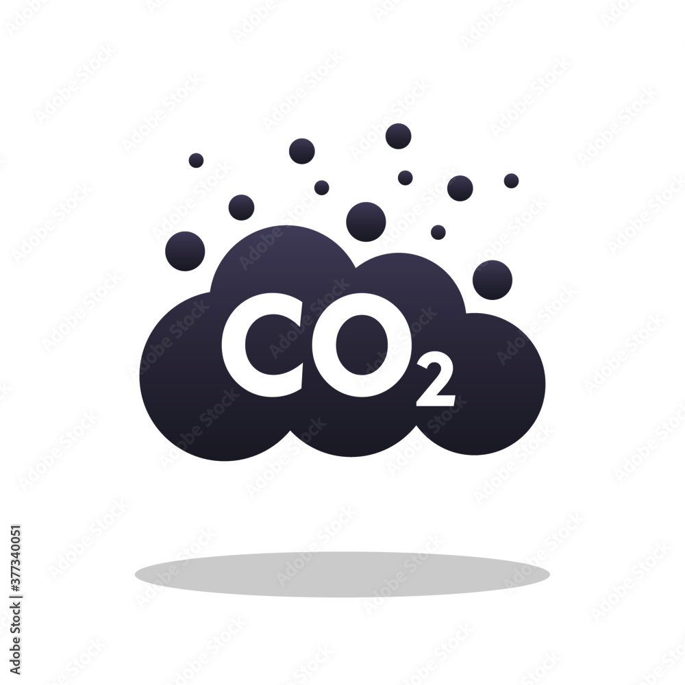 Plakat Ikona CO2 w modnym stylu płaski. Symbol emisji dwutlenku węgla do projektowania stron internetowych, logo, aplikacji, UI wektor Eps 10.