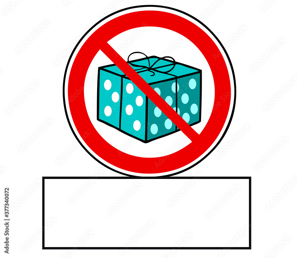 Geschenke verboten Schild zu Weihnachten mit Textfreiraum Stock