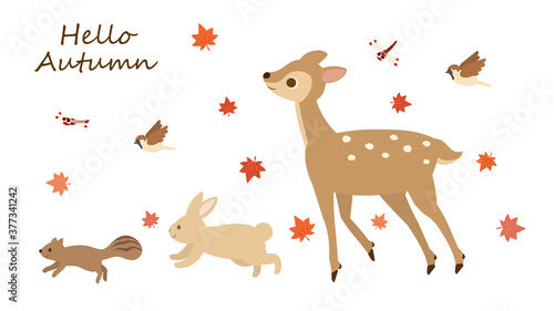 かわいい秋の動物たちのイラスト