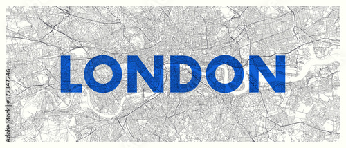 City map London, detailed road plan widescreen vector poster