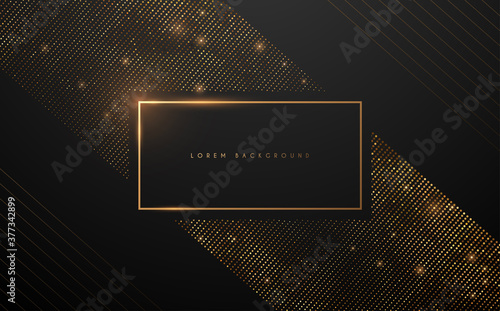 Gold luxury frame with dots on black background