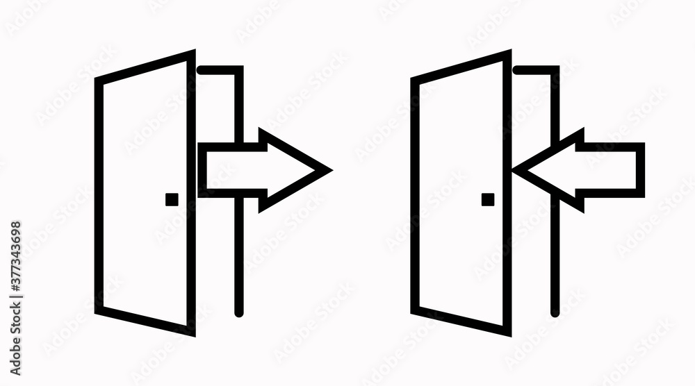 Vector Isolated Door and Arrow Icons, Entry and Exit Vector Isolated Door and Arrow Icons, Entry and Exit