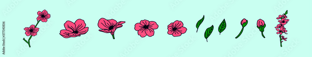 set of cherry blossom cartoon icon design template with various models. vector illustration set of cherry blossom cartoon icon design template with various models. vector illustration