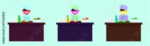 set of chef cartoon design template with various models. vector illustration