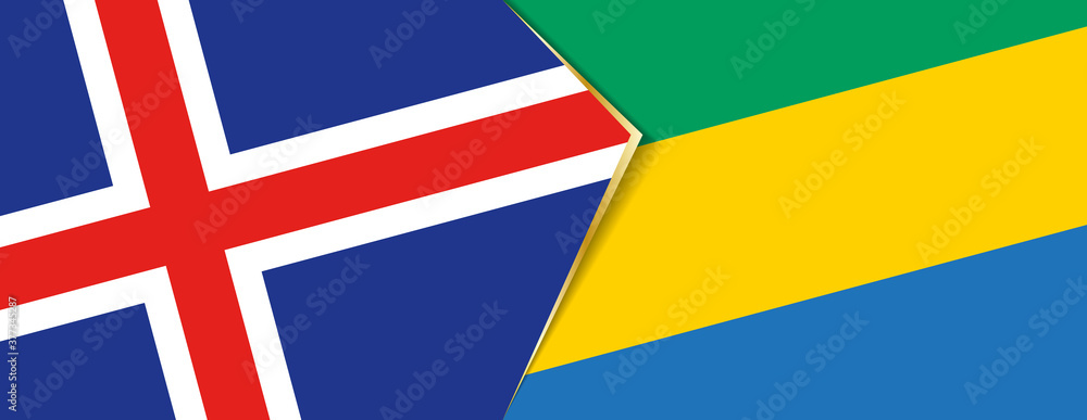 Iceland and Gabon flags, two vector flags.