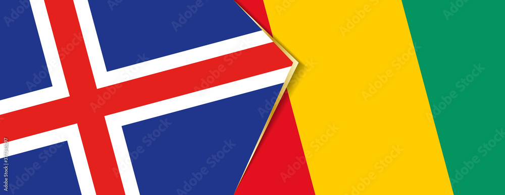Iceland and Guinea flags, two vector flags.