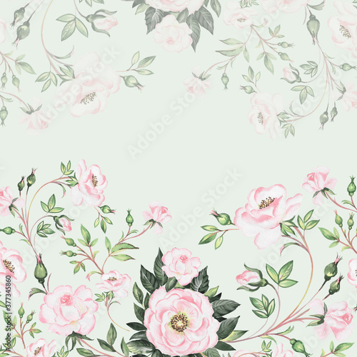  Illustration of a floral background beautiful roses with buds for your congratulations and cards