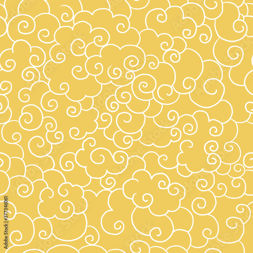 Traditional oriental gold ornament.Seamless pattern 
with Clouds on the sky or waves in the sea. Stock vector illustration.Abstract curly doodle.