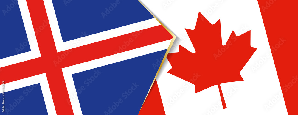 Iceland and Canada flags, two vector flags.