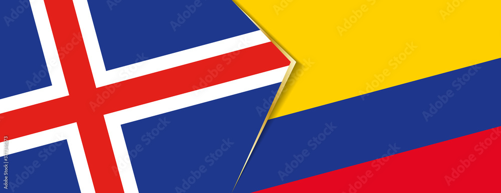 Iceland and Colombia flags, two vector flags.